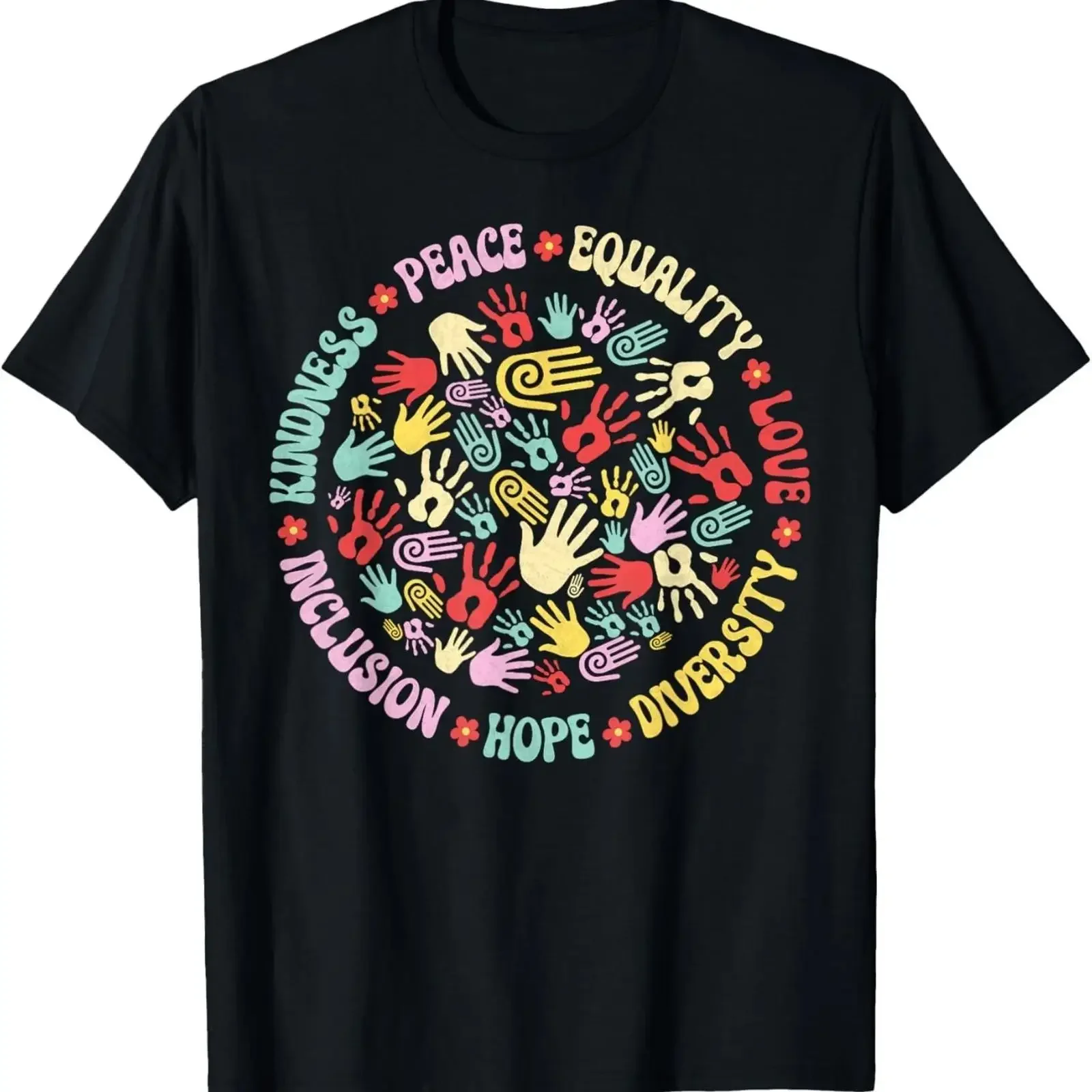 T-shirt vintage lavé « Kindness Peace Equality Love Inclusion Hope Diversity Unity » pour un usage quotidien, légèrement décontracté