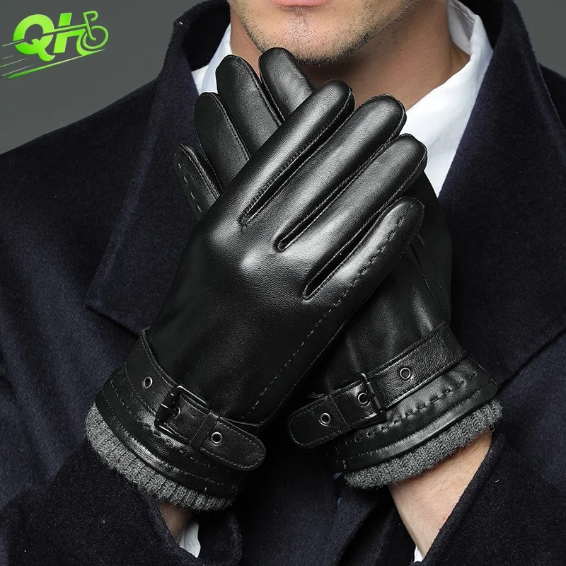 

Winter Genuine Leather Gloves Men Electric Scooter Windproof Velvet Thickening Warm 장갑 Business Top Layer Sheepskin Gloves
