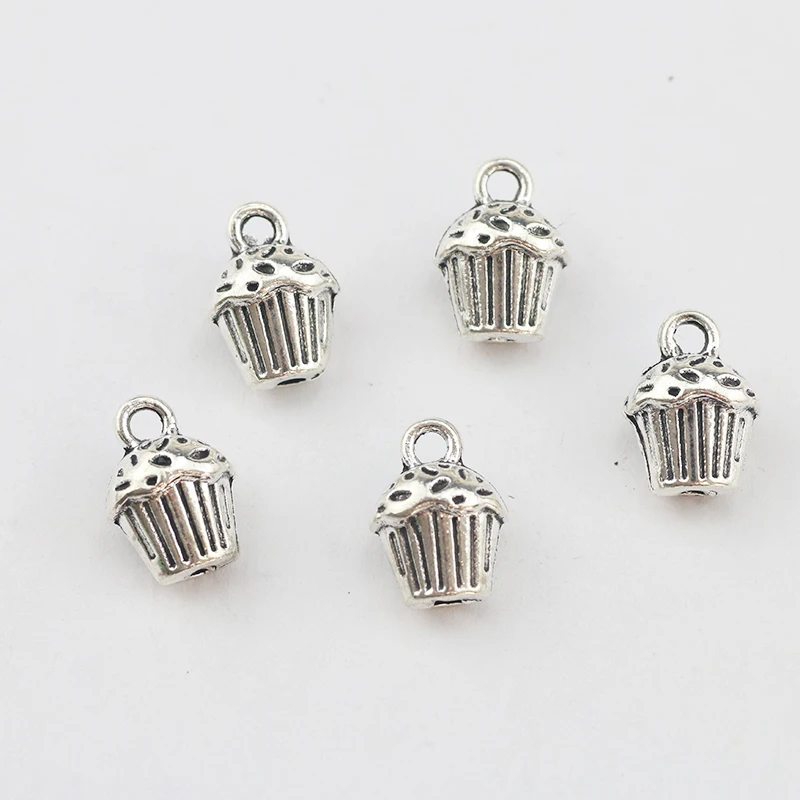 10 Pieces 10x13mm Antique Silver Plated Cupcake Cake Charms