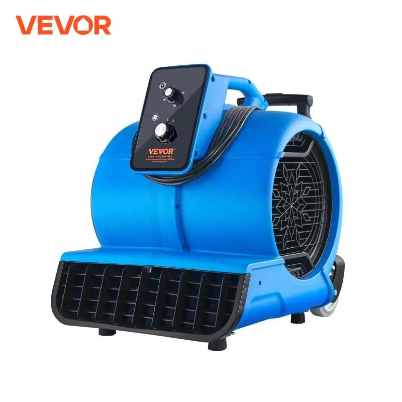 VEVOR Floor Blower 1400 RPM 4000 CFM Air Mover for Drying and Cooling Carpet Dryer Fan with 3 Angles Timer 3-Speeds Adjustment