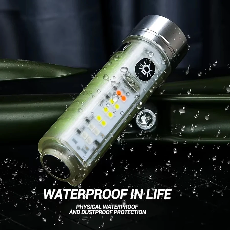 Linterna LED recargable por USB C, MINI llavero con luz LED con imán trasero, luz Uv, linterna portátil multifunción, luces de Camping