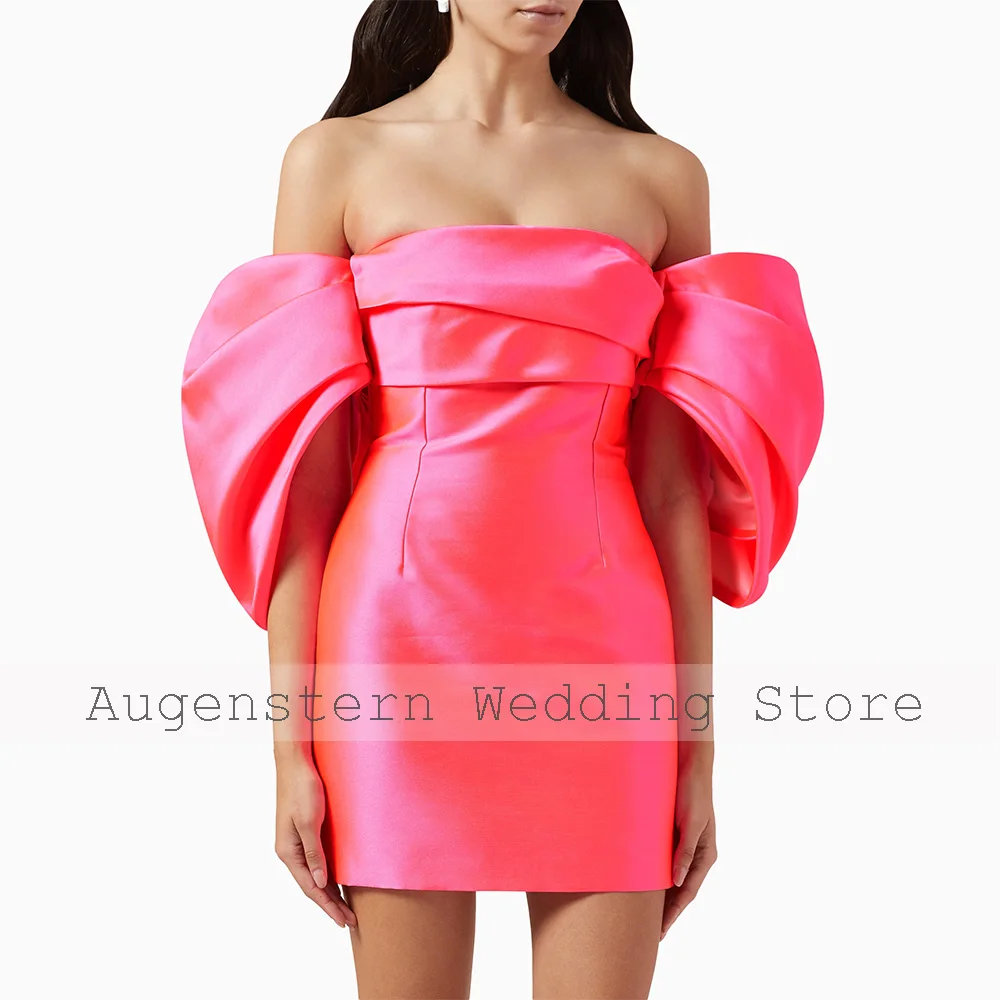 Orange Cocktail Dresses Off the Shoulder Sheath/Column Satin Cocktail Gowns for Women 2024 Mini Backless Short Homecoming Dress