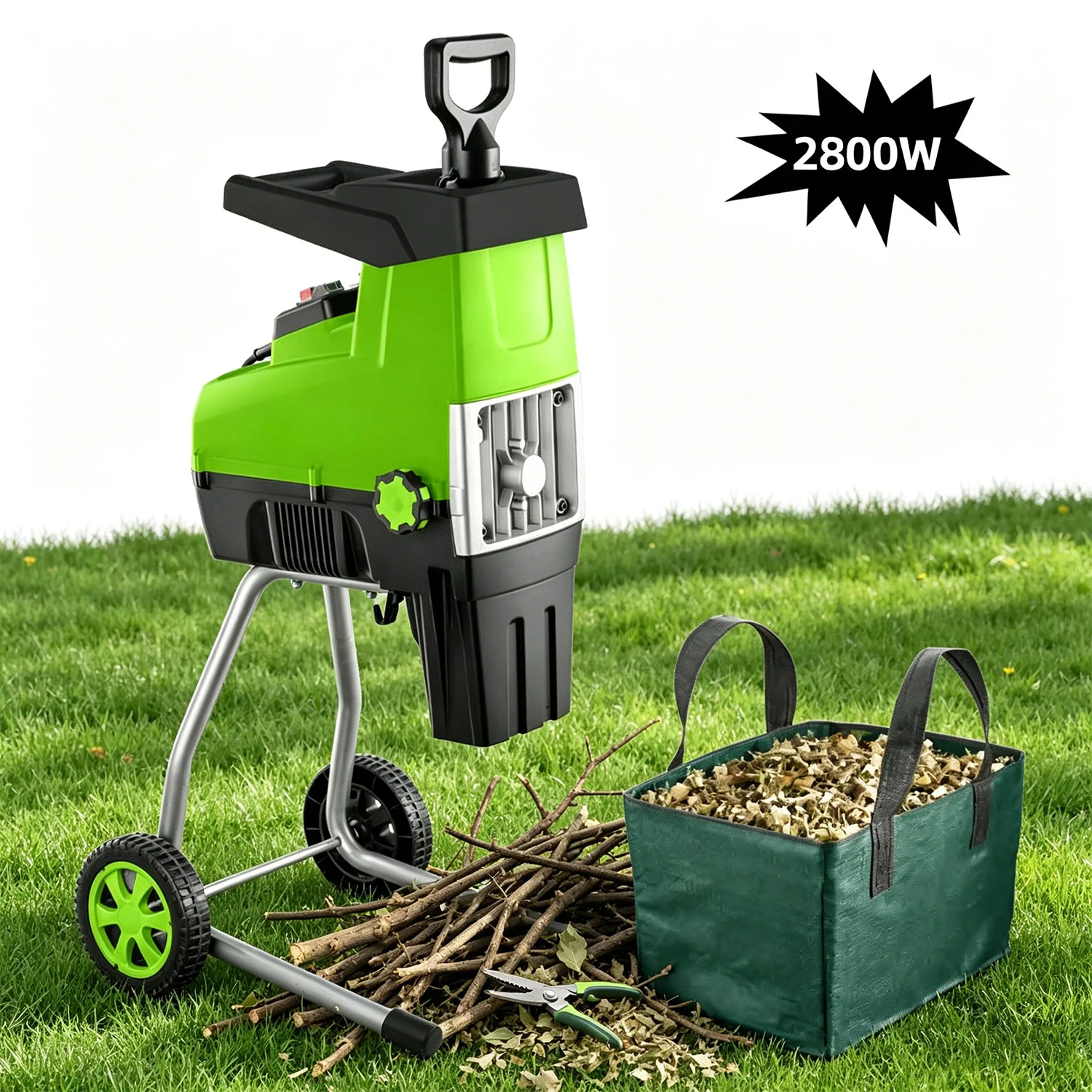

VERTAK 2800W Professional Silent Garden Shredder Quiet Start Branch Crusher Eco-friendly Branch Shredder for Garden Yard
