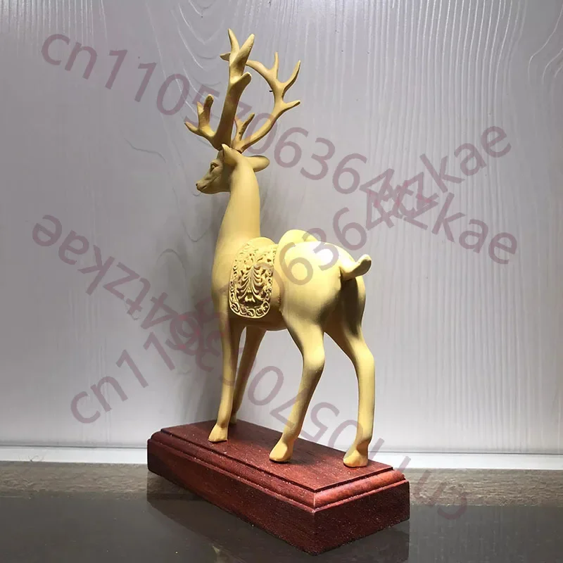 Auspicious Deer for Safe Travels - Fine Boxwood Carving on Rosewood Base, High-End Home Decoration & Auspicious Gift Idea