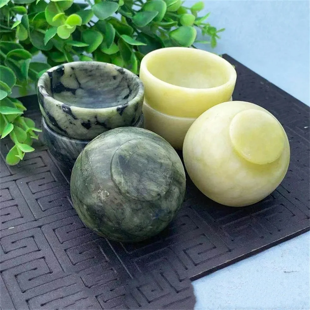 Natural Stone Crystal Bowl Tableware Wine Set Yellow Jade Minerals Spiritual Reiki Living Ornaments Home Decoration