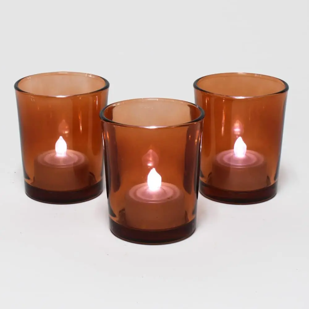 Set of 144 Amber Glass Colored Votive Candle Holders Perfect for Home Weddings Churches Restaurants and Events