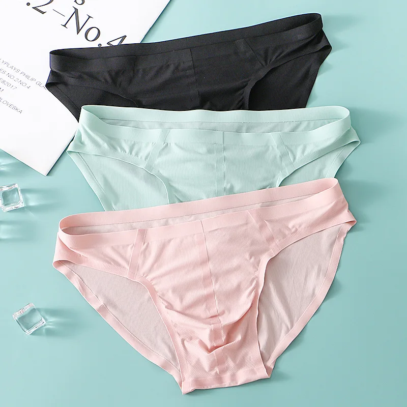

Men's Traceless Ice Silk Panties Low Waist Sexy Transparent Underwear Summer Thin U Convex Pouch Lingerie Underpants Bikini