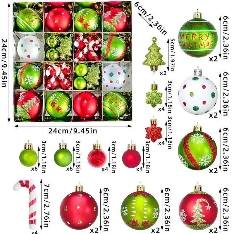 6 cm Kunststoff-Weihnachtskugel-Ornamente, bemalt, grün bemalt, Weihnachtsbaum, hängender Anhänger, grüne Weihnachtsdekorationen