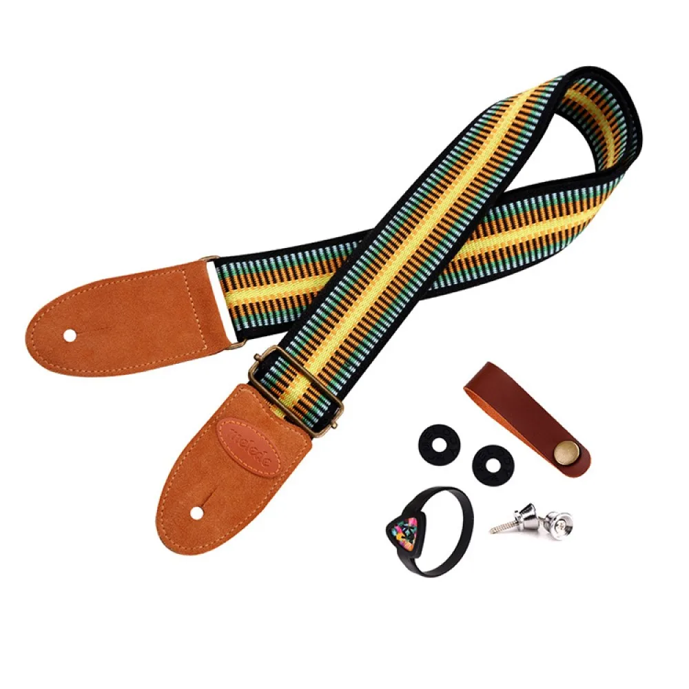 Pure Cotton Guitar Strap Belt Thicken Embroidered Ethnic Acoustic Electric Guitar Belt with Guitar Bracelet Bandage Gasket