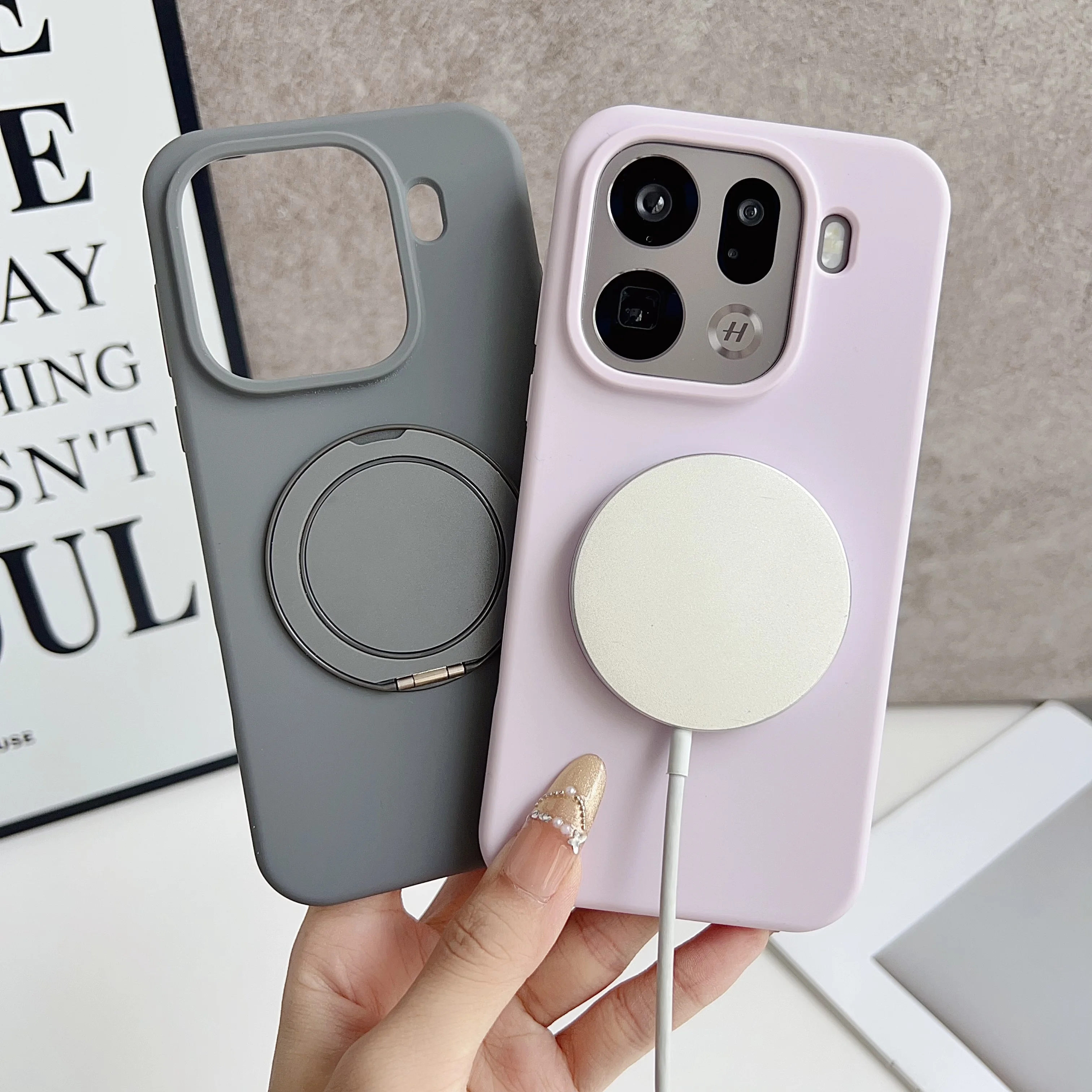 

Shockproof Liquid Silicone Rotate Kickstand Case for OPPO Find X9 Pro X8 Ultra X8S Plus X8Pro, Slim Skin Fleece Protection Cover