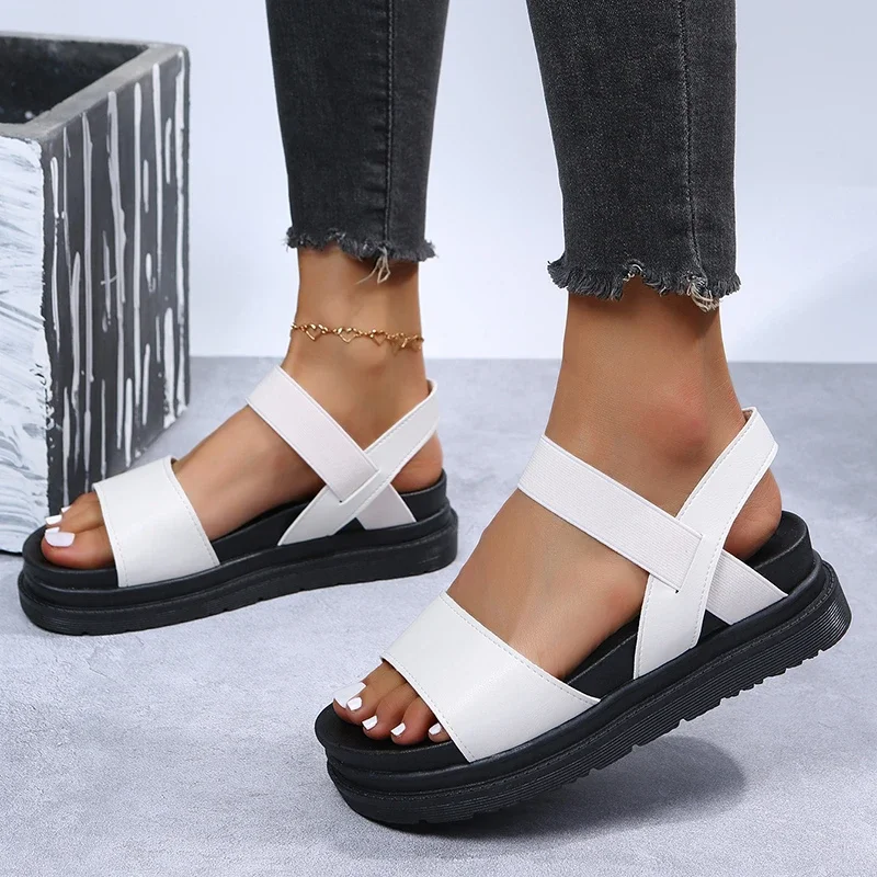 2024 New Women Summer Comfort Sandals Fashion Open Toe Flat  Ankle Buckle Strap Platform Roman Shoes Sandalias Mujer