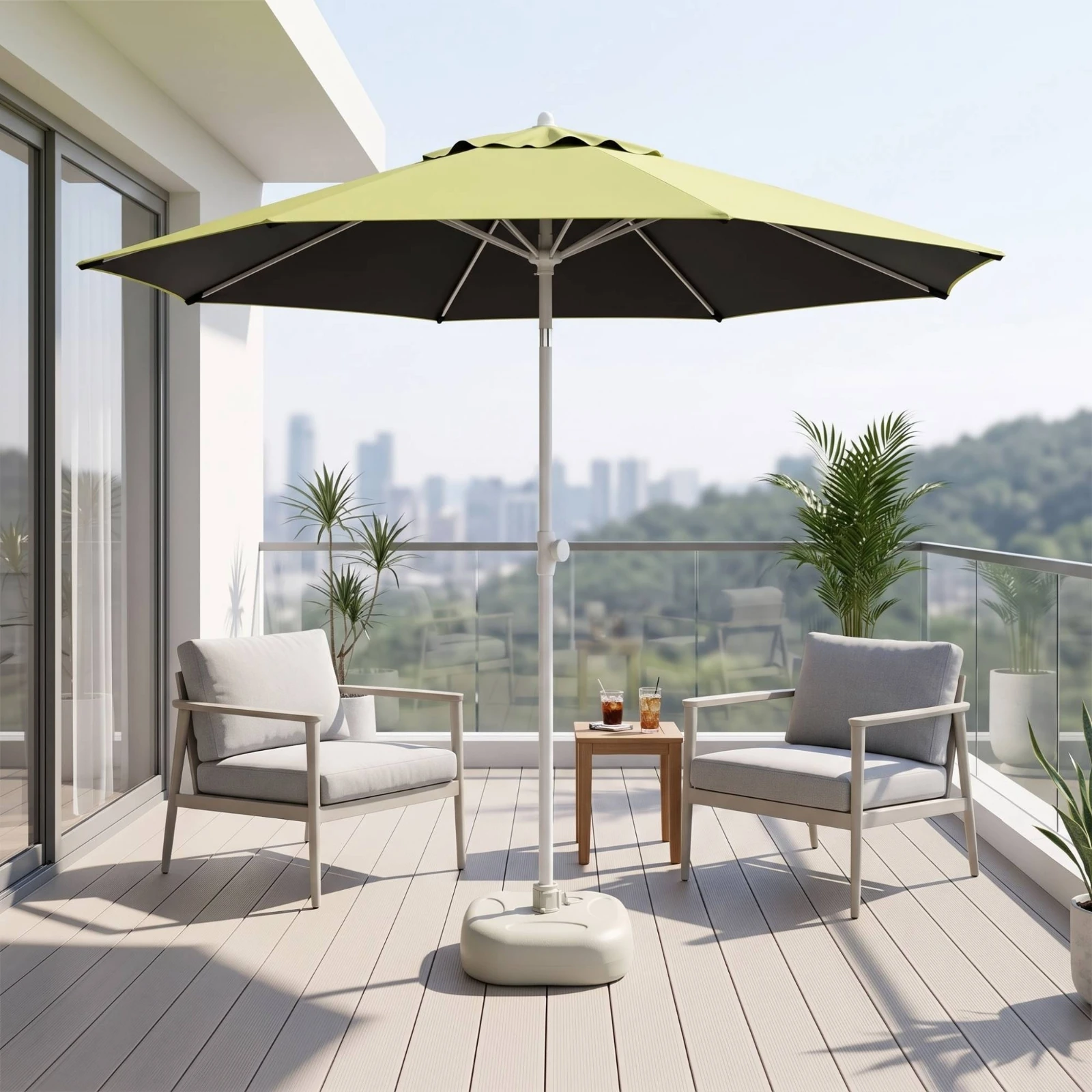 Patio Umbrella with Base Hexagonal Outdoor Umbrella with Base Black-Coated Three-Layer for Homeowners, Garden, Balcony