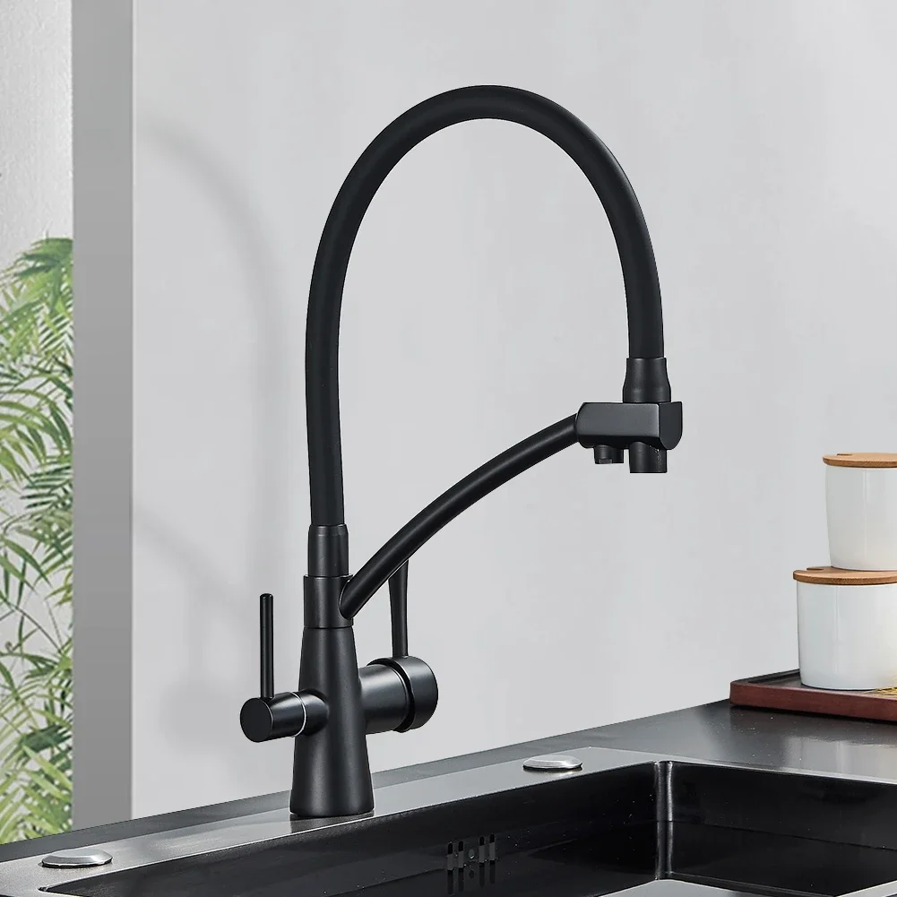 rozin Filter Faucet 2 in 1 Black Pull Down Pure Water Sink Faucets for Kitchen Deck Swivel Hot Cold Mixer Tap