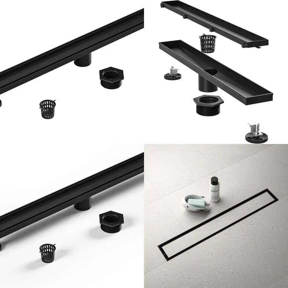 

Upgrade Your Bathroom: 28 Matte Black 304 Stainless Steel Linear Shower Drain with Fast Drainage, Tile Insert, Stainless Grate,