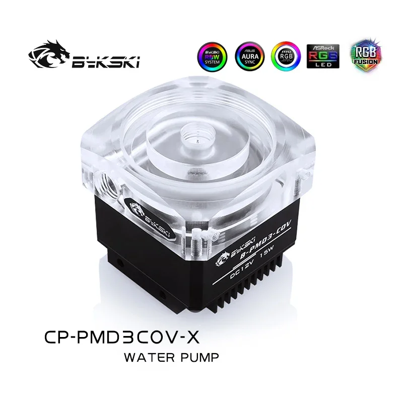 

Bykski Water Cooling DDC Pump PWM Automatic,Lift 6M,Flow 600L/H,MAX 5000RPM Support Extend Reservoir Distro Plate CP-PMD3COV-X