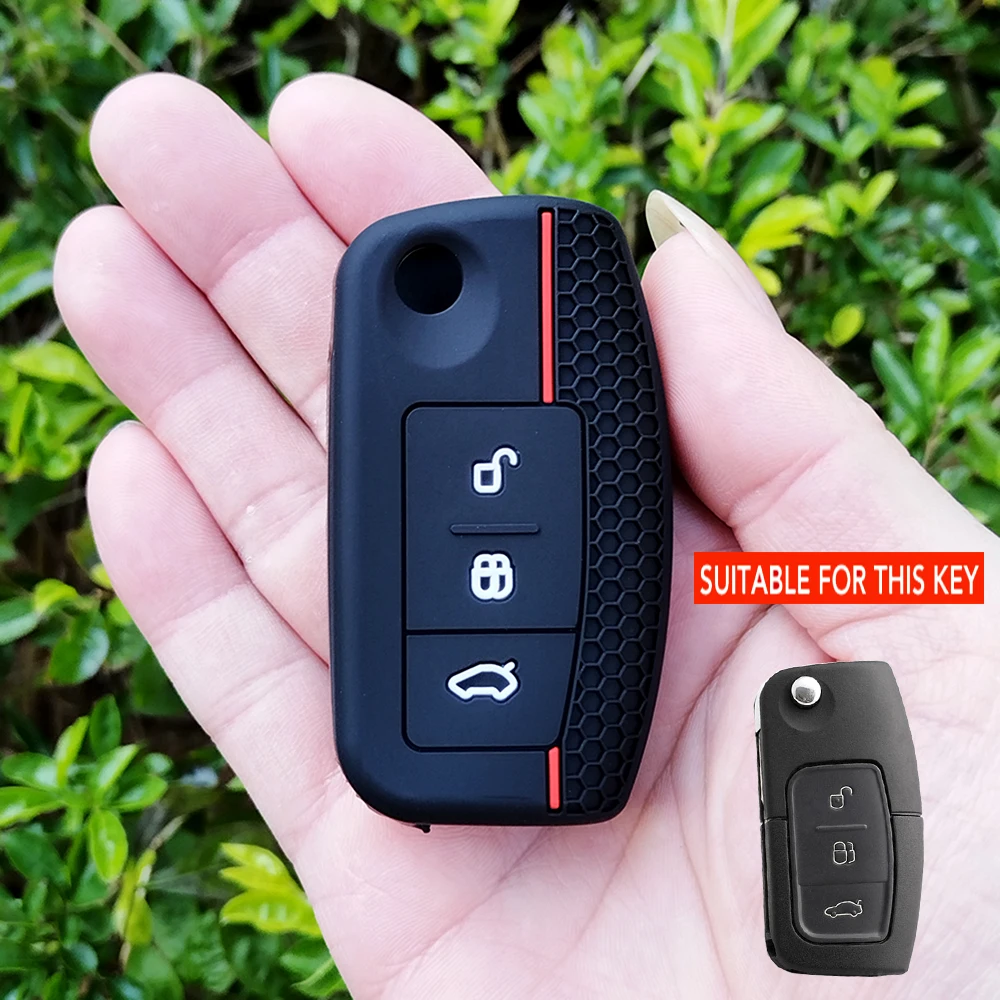 New Silicone Car Key Cases Cover Fob for Ford Fiesta Focus 2 C-Max Ecosport S-Max Fusion Mondeo Remote Control Case Keychain