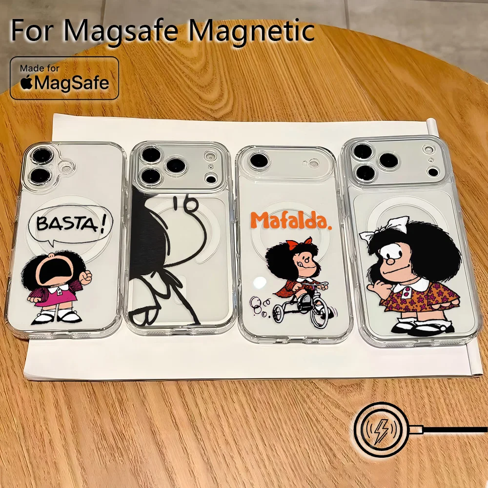 Cartoon Bow M-Mafaldas Magnetic Phone Case for Samsung Galaxy S25 S24 S23 S22 S21 S20 FE Edge Plus Ultra 5G Soft Clear TPU Cover
