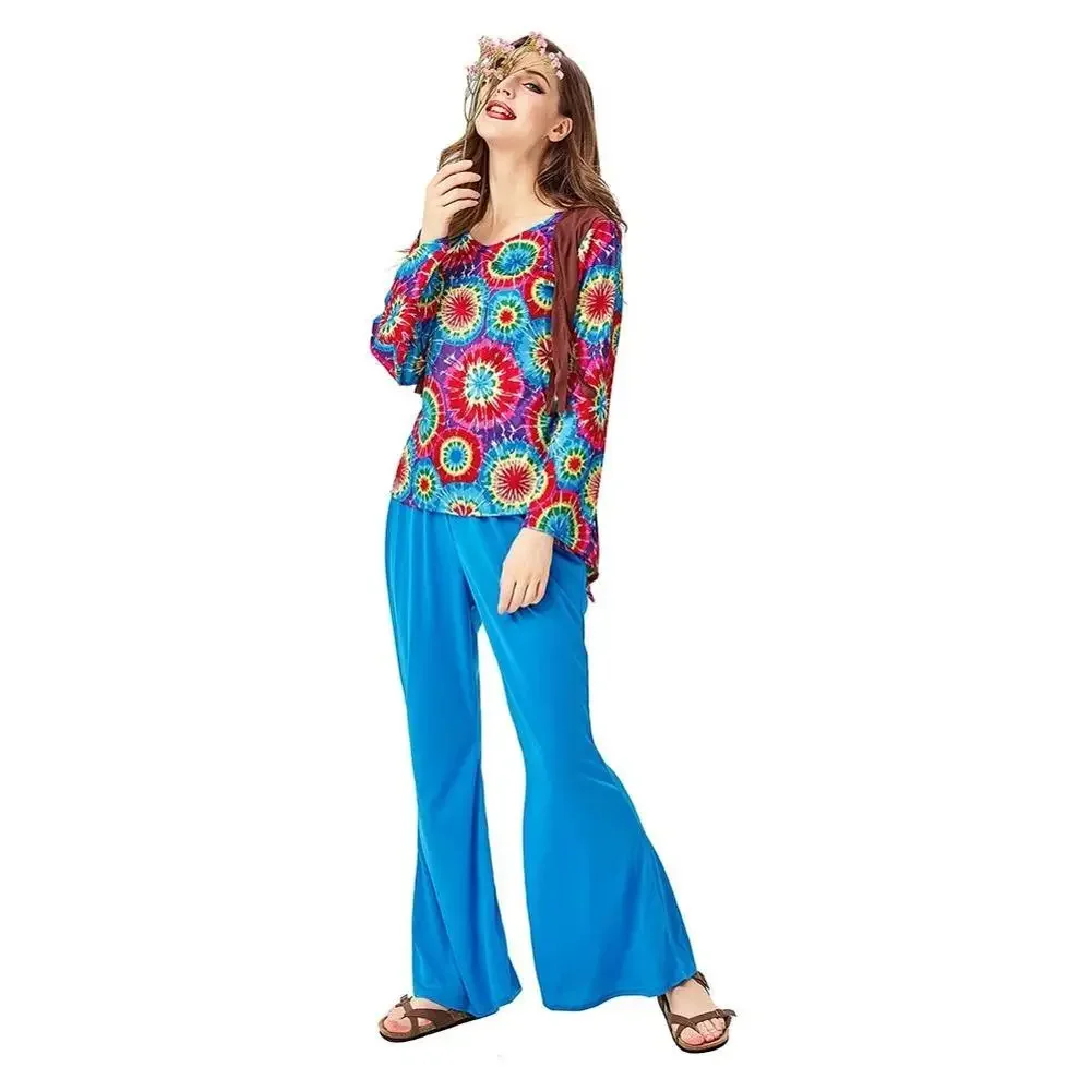 

Women Halloween Retro Party 70s Hippie Costume Halloween Saturday Night Fever Funky Disco Ball Dress