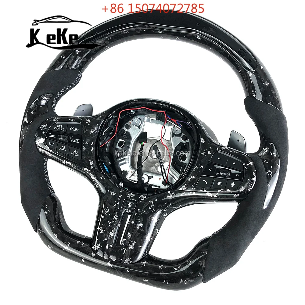 Customized Silver Forged Carbon Fiber Steering Wheel with LED Display for G30 540 G80 M3 X7 G07 G20 330i 328ix