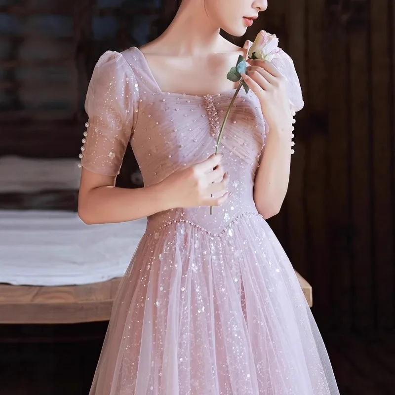 Robe de soirée rose pour femmes, nouveau Style de Banquet, Style féerique français, réunion annuelle, examen d'art, robe de réunion annuelle tendance, 2026