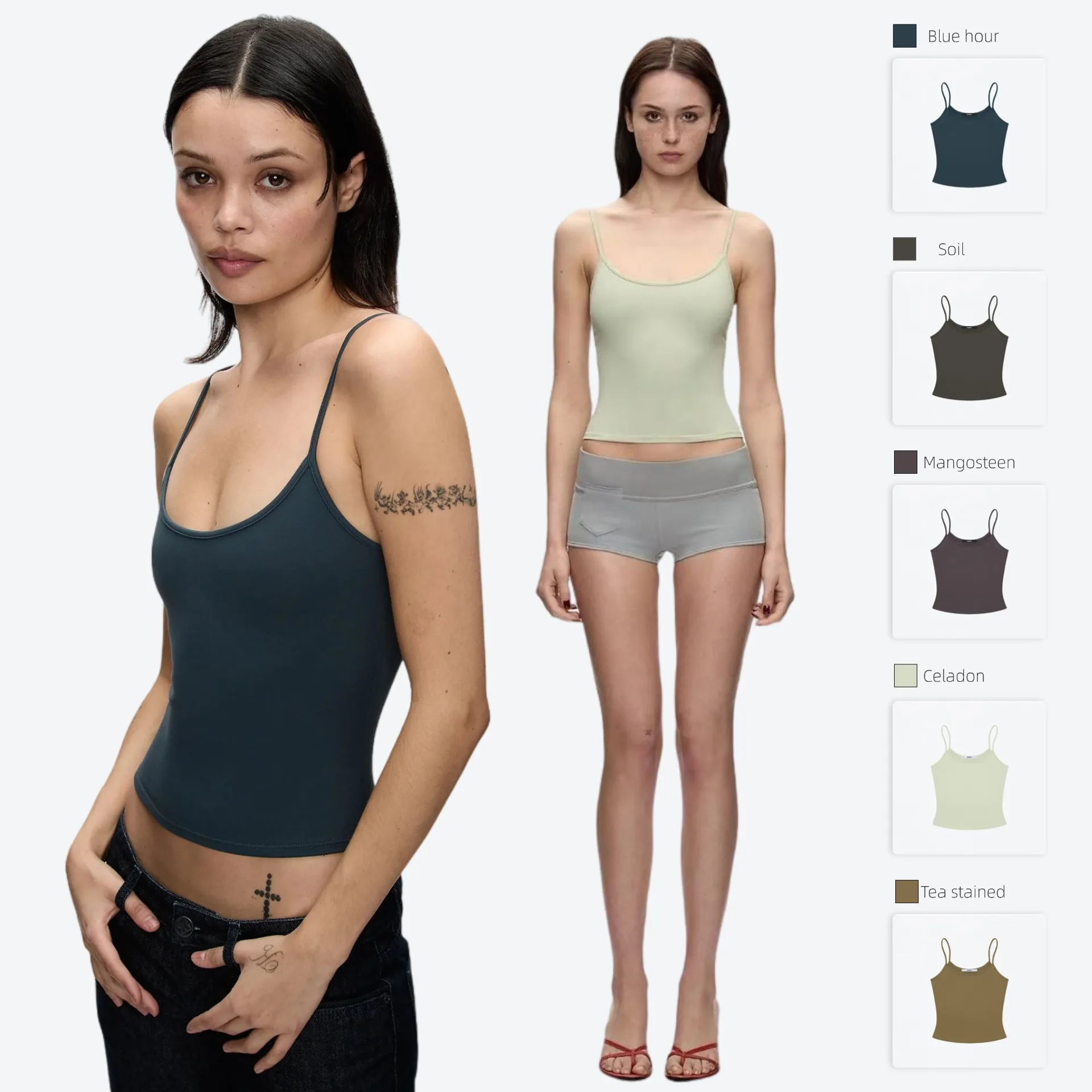 Tank Celadon Green Basic Halter Top Custom Dye High Elastic Fabric Purple
