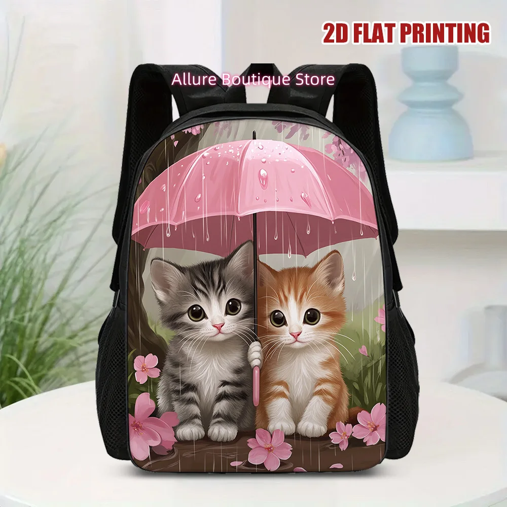 2D Flat Printing, 1pc Kittens Under Pink Umbrella Backpack, Compact and Lightweight, Perfect for Running Errands and Quick Getaw