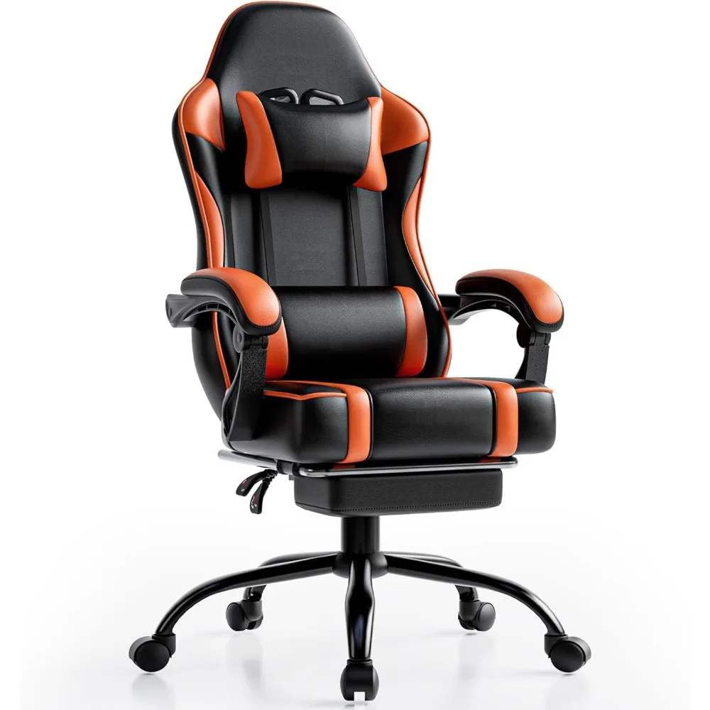 

Gaming Chair with Footrest in PU Leather | Adult Gamer/Office Chair with Lumbar Support & Reclining Feature for Comfor