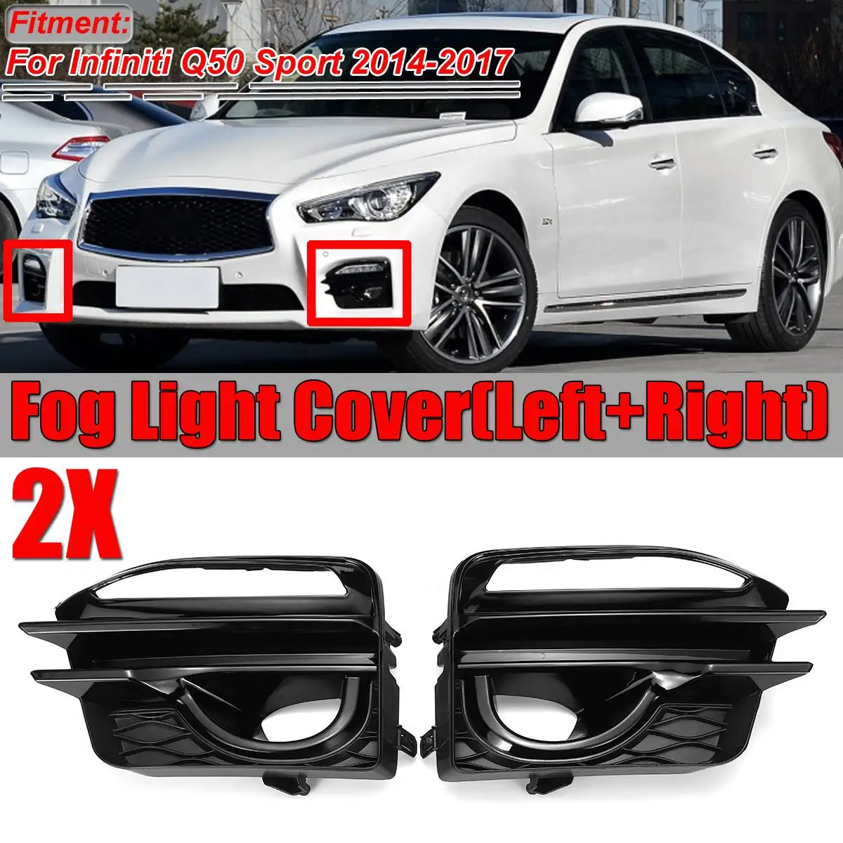 Hot Glossy Black A Pair Car Front Fog Light Cover Grille Fog Lamp Grill Frame Cover For Infiniti Q50 Sport 2014 2015 2016 2017