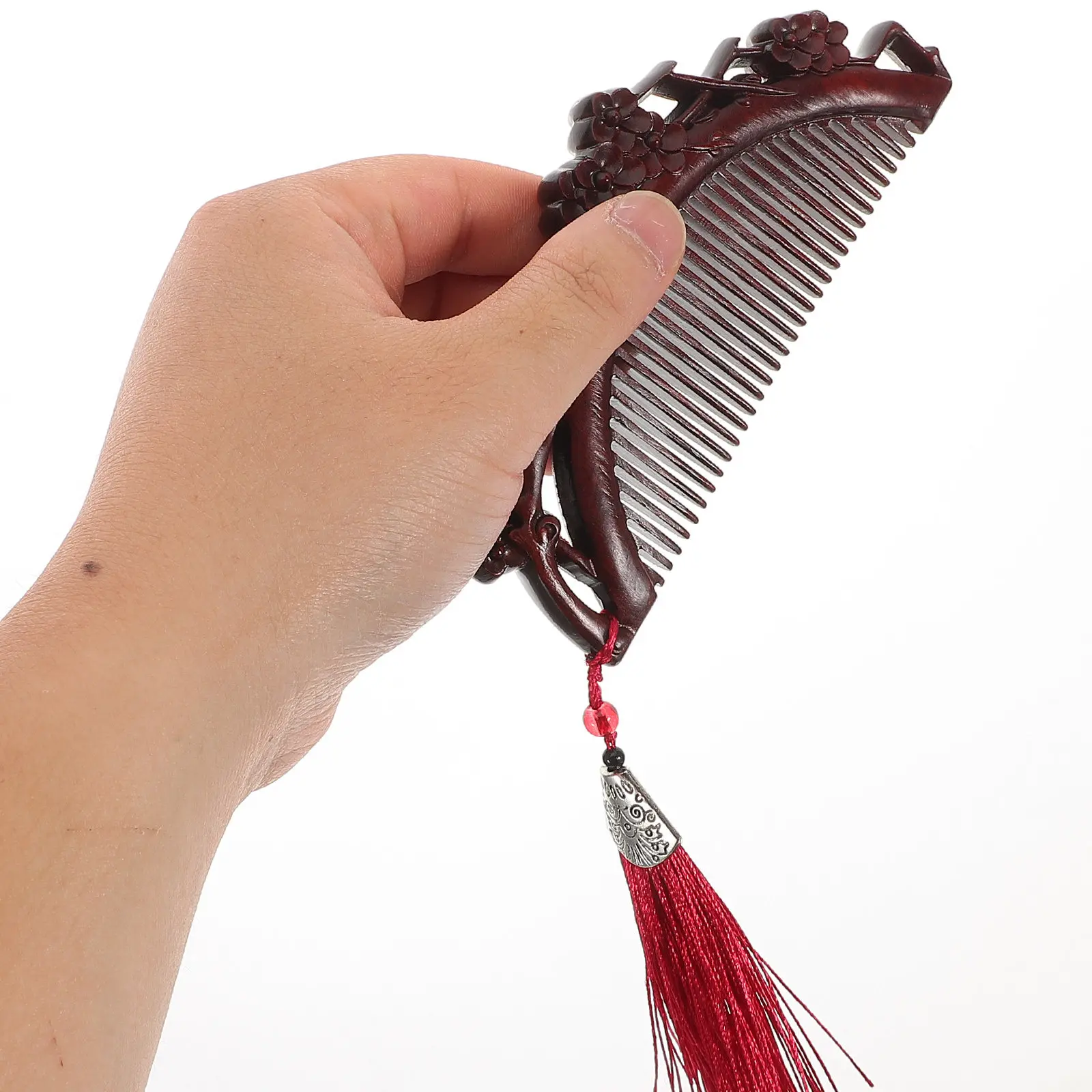 Sandalwood Plum Blossom Carved Comb Mini Wood Hair Comb Anti-Static Gentle Scalp Massage Tool for Straight Hair Chinese Vintage