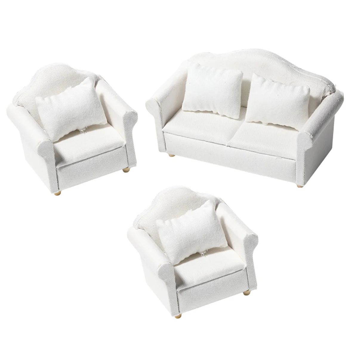 Sofa Dollhouse Model Toy Room Mini Wooden Miniature Furniture Accessories White