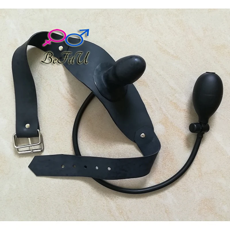 Latex Gags Mouth Hood Mask Accessories Inflatable no Tube Plug with Belt