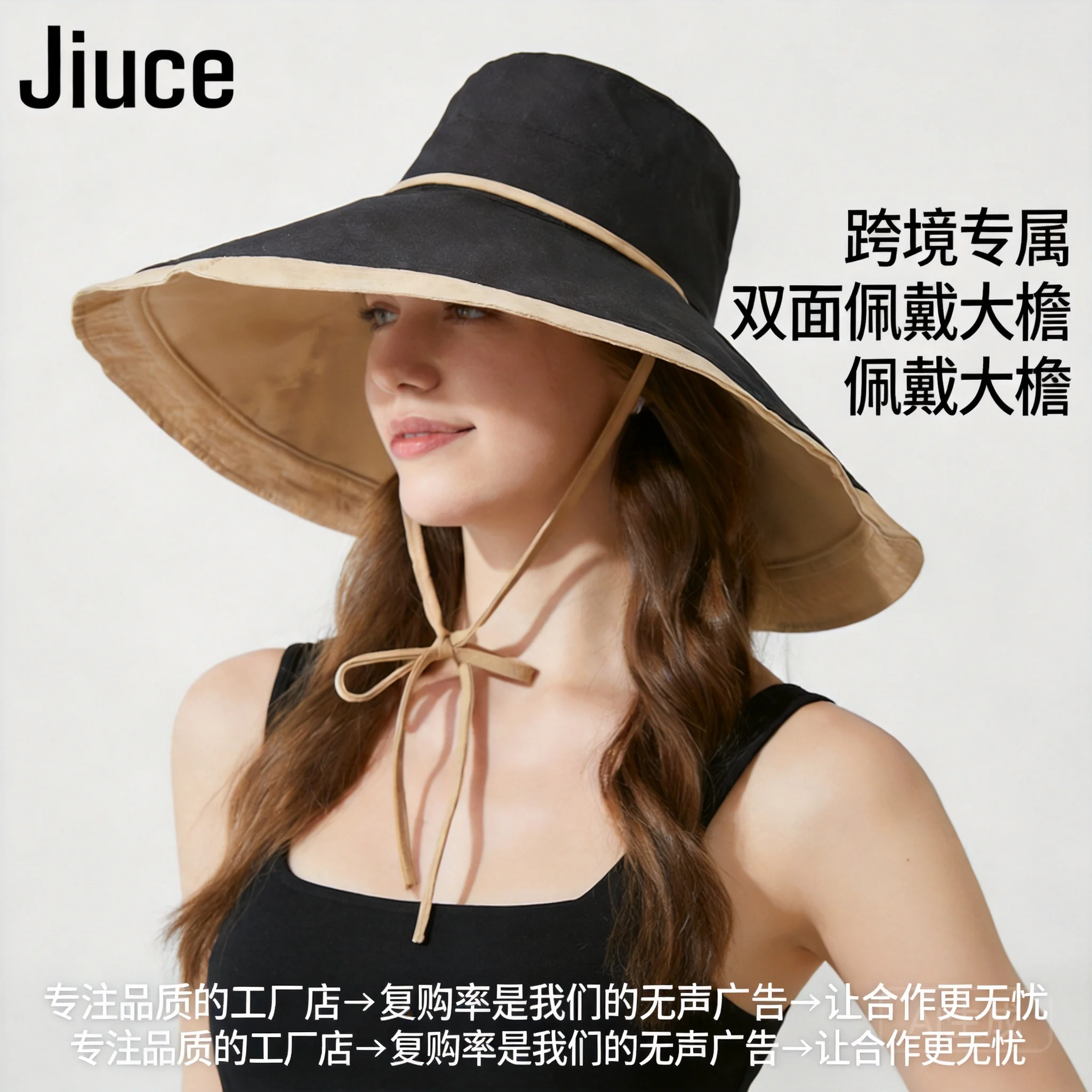 Women Reversible Wide Brim Bucket Hat 100 Percent Cotton Waterproof Uv Protection Solid Color Sun Hat For Beach Hiking Travel