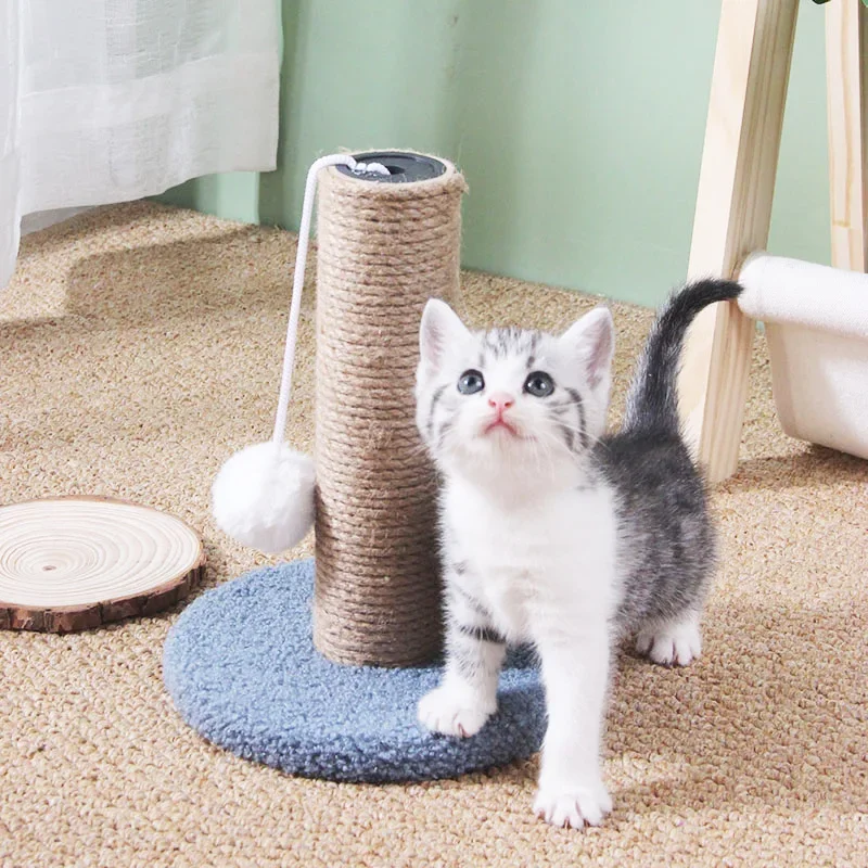 Teddy Velvet And Sisal Rope Cat Tree Scratching Post Kitten Pet Jumping Tower Toy With Ball Sofa Protector Climbing Small Column