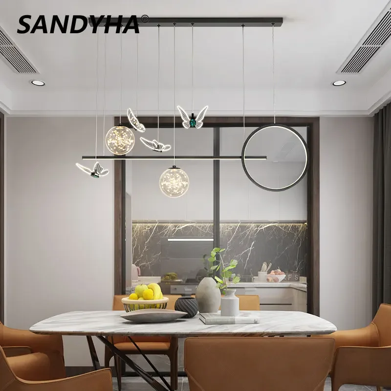 

SANDYHA Nordic Luxury LED Chandelier Butterfly Design Gypsophila Pendant Light Ideal for Living Room Dining Room Home Decor