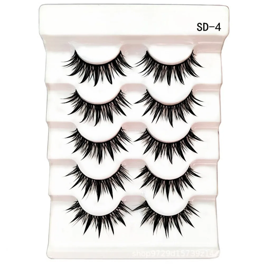 5 Pairs Wispy Fluffy False Eyelashes Soft Band Thick Long 3D Faux Mink Eyelashes Handmade Craft Thai Eyelashes Eye Makeup Tools