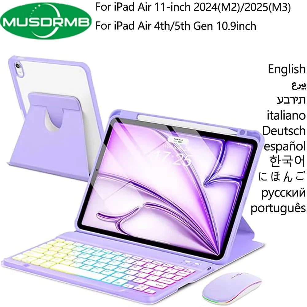 ipad-air-11-m4-2026-m3-2025-m2-2024用回転ケースキーボードとマウス、ipad-air第4世代第5世代109インチ用360度回転