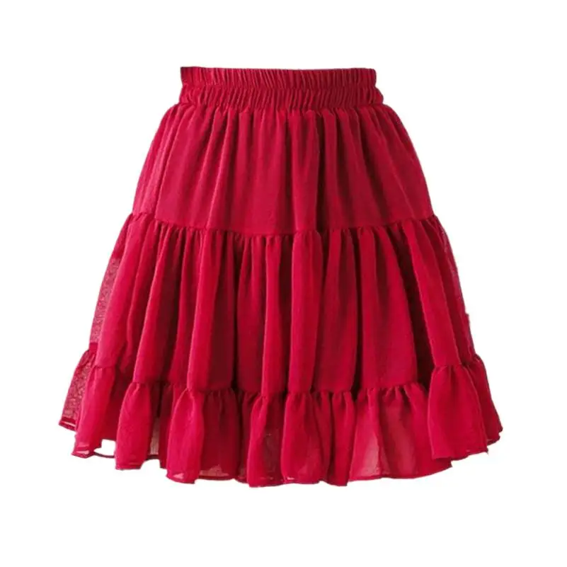 

Sweet Girl Summer Chiffon Mini Skirts Pleated Multi-layer Ruffles Short Skirts Vestidos falda Red Yellow Black White юбка