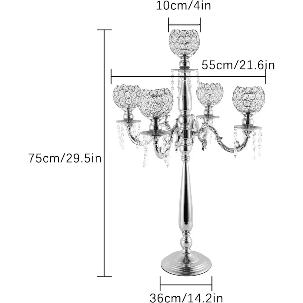 Imagem -02 - Braço Candelabro de Cristal Alto Silver Metal Castiçal Titulares com Flower Bowl Centerpieces para Casamento 295 Polegadas Conjuntos 5