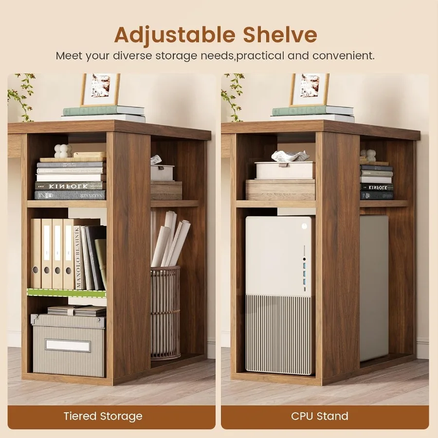 55.1 مكتب تنفيذي مع 3 أدراج وتصميم مزرعة يتميز بأرفف تخزين لدرج الملفات ومخرج طاقة مدمج