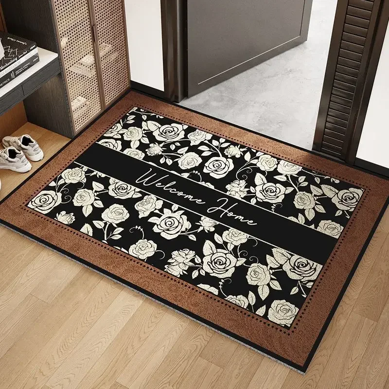 Vintage Pattern Wire Loop Door Mat Non-Slip Wear-Resistant Anti-Dirt Quick-Clean Entrance Rug for Home Porch & Hallway