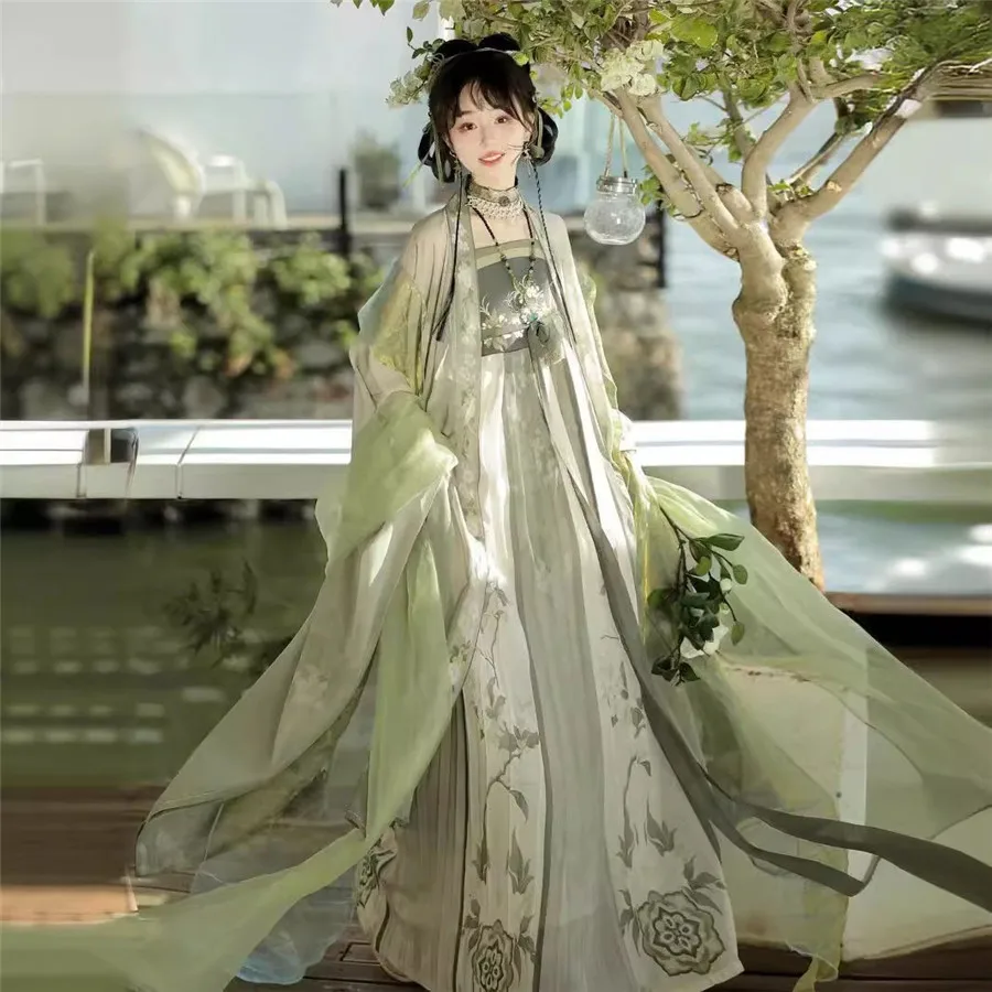 Vestido Hanfu para mujer, disfraz de Cosplay tradicional chino, vestido Hanfu verde y azul degradado antiguo de talla grande XL