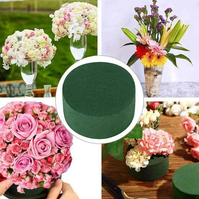 6Pcs Wedding Aisle DIY Craft Floral Arrangement Water-Absorbing Home Garden Green Flower Foam Fresh-Keeping Round Brick