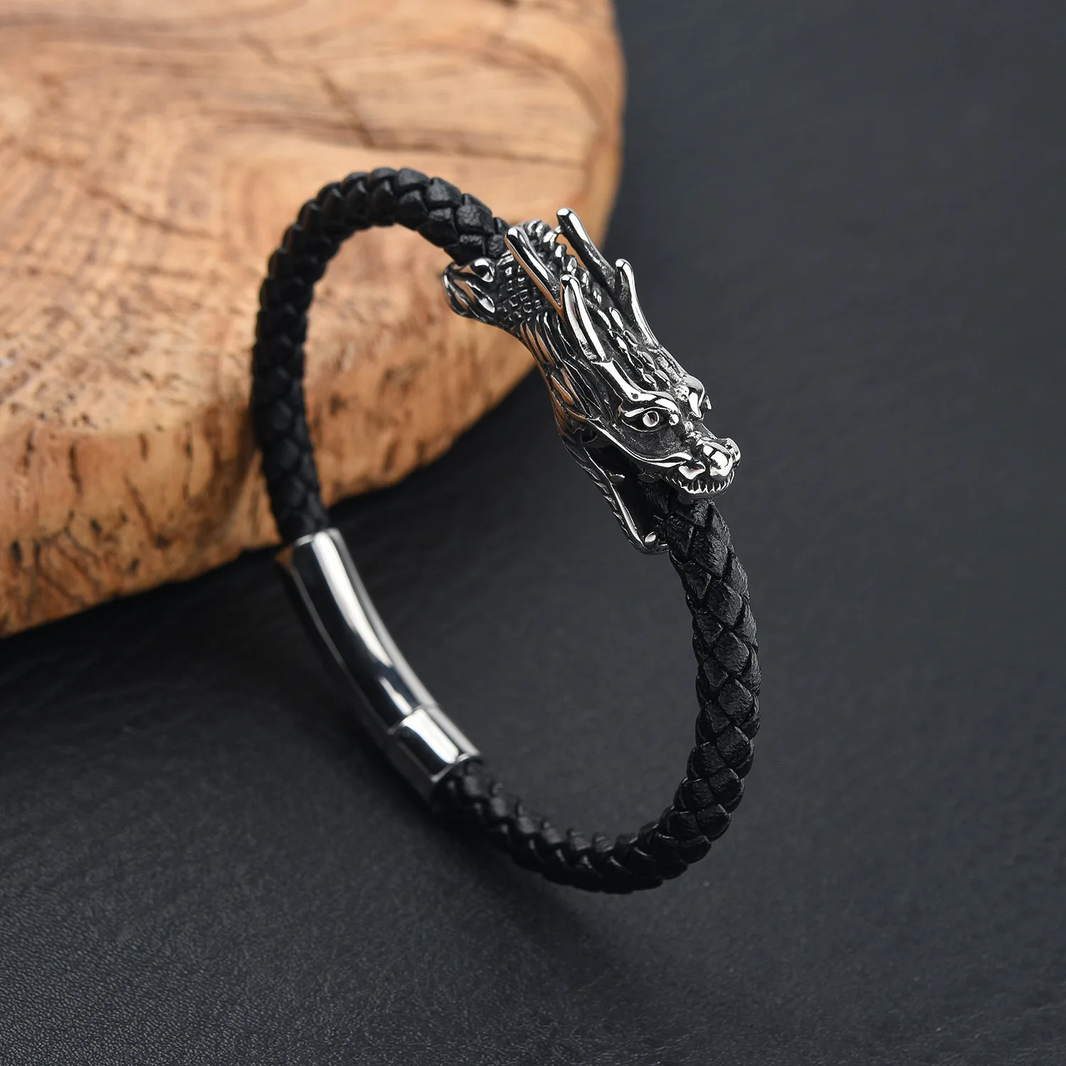 Stainless Steel Leather Bracelet Faucet Personality Trend Simple Fashion Men's Leather Bracelet
