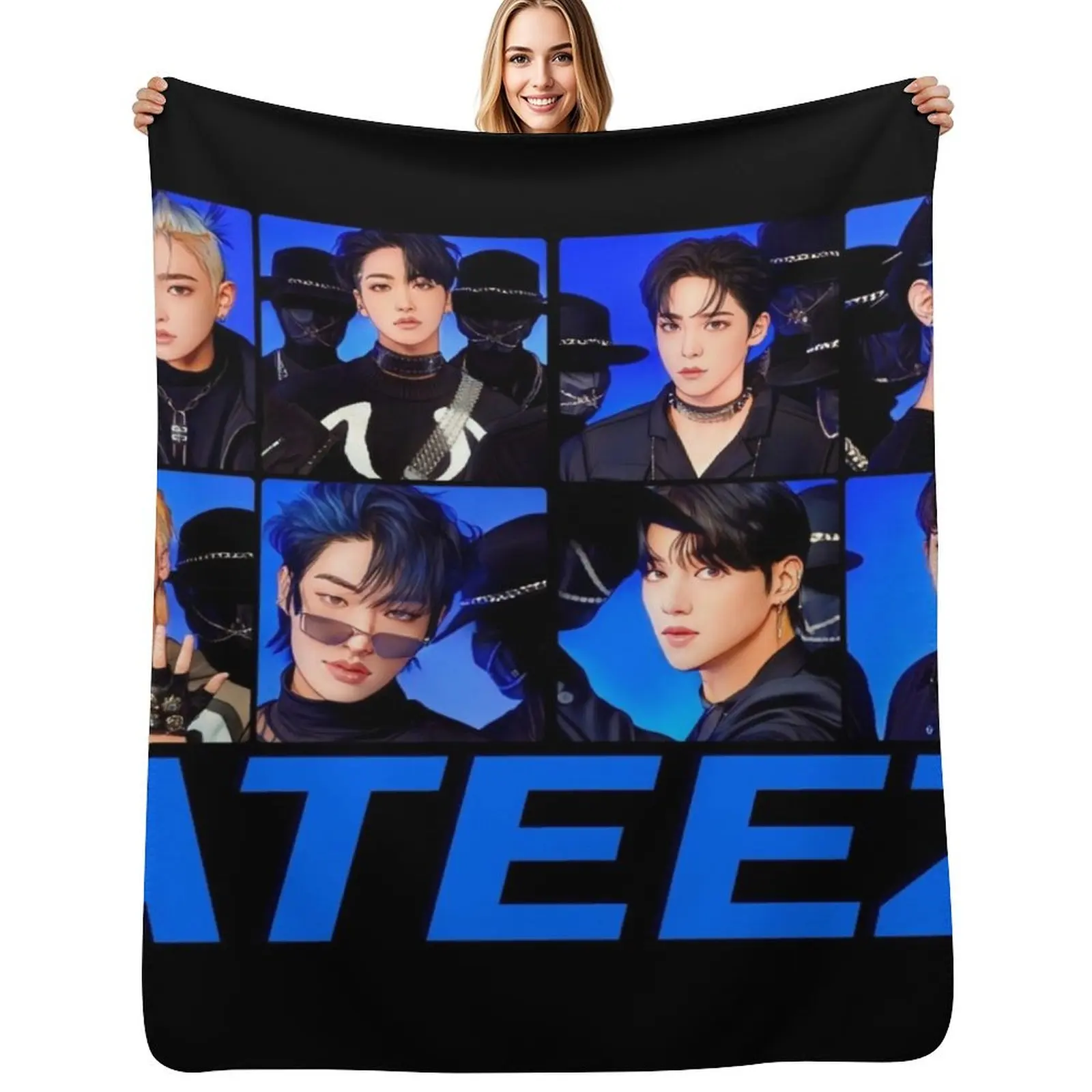 Ateez the World Movement Group Throw Blanket Decorative Throw Camping Baby Large Thermals For Travel Soft Plush Plaid Blankets