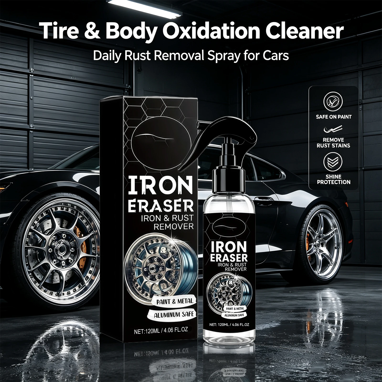 Car Rust Cleaner Spray for Car Body Wheels and Tires Stubborn Iron Rust Remover Oxidation Dissolve Dirt Auto Rim Cleaner 120ml
