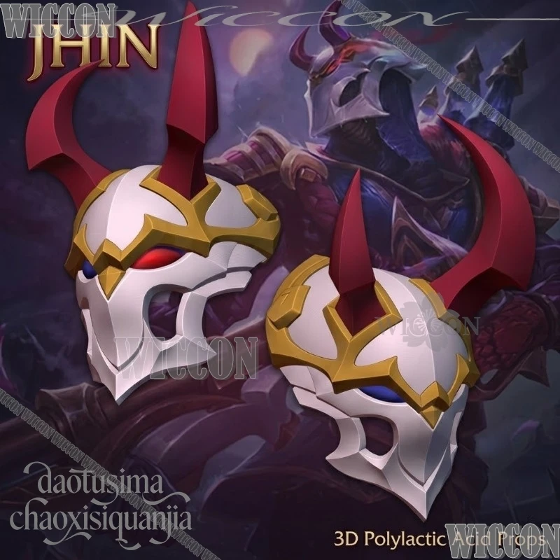 Anime Game Loll Blood Moon Jhin Cosplay Demon Horn Horror 3D Polylactic Acid Mask Halloween Party Accessories 코스프레 Skull Helmet