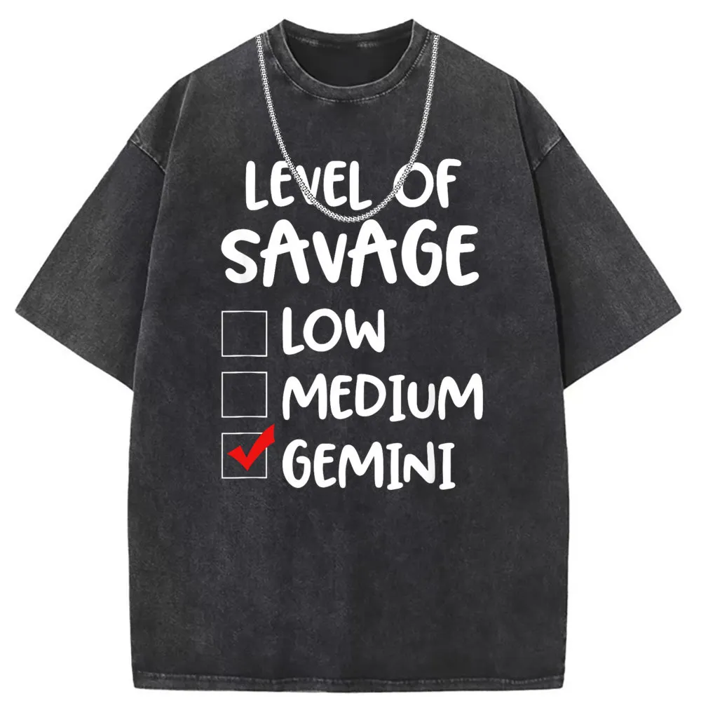 Level Of Savage Gemini Zodiac Funny Birthday New Horoscope T Shirt Men's Sweatshirts Fashionable Long Sleeve Hot Sale