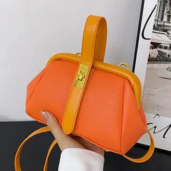 Luxury Designer Women Orange PU Leather Small Handbag Clutch Silver Shell Clip Bag Female Gold Blue Crossbody Bags Shoulder Bags