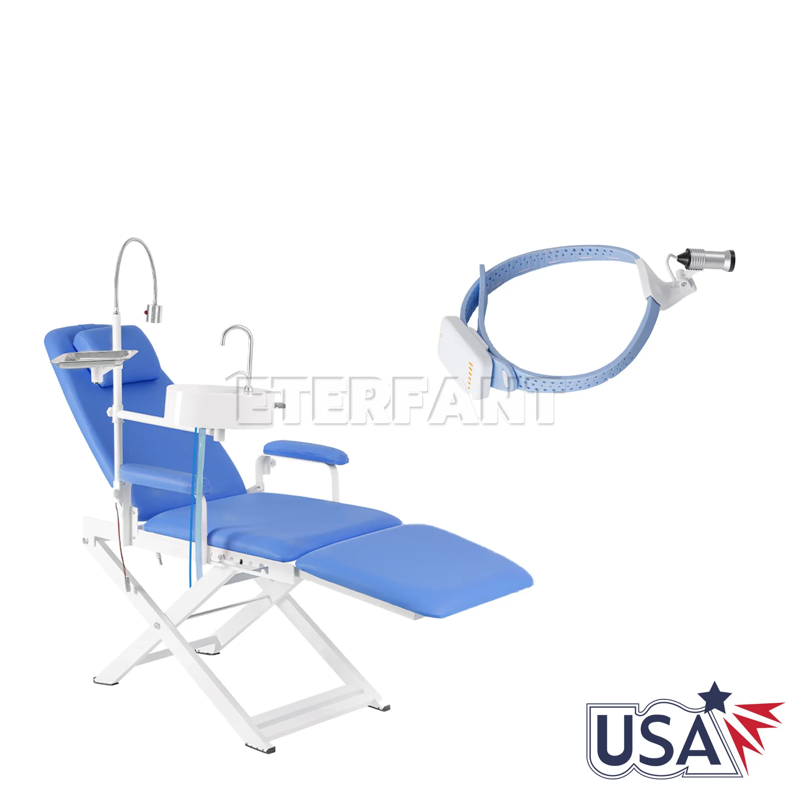 

Dental Folding Portable Chair+LED Light Adjustable Height and Angle/Lightweight Silicone Headlamp Dental Surgery Medical 5W LED