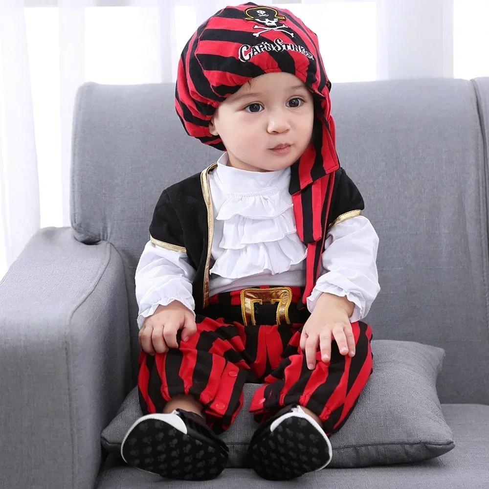 Cosplay Cavaliere Rosso Capitano Pirata Vestito per bambini Tute per bambini Pagliaccetto Costume di Halloween Festa in maschera Puntelli per spettacoli teatrali Anime